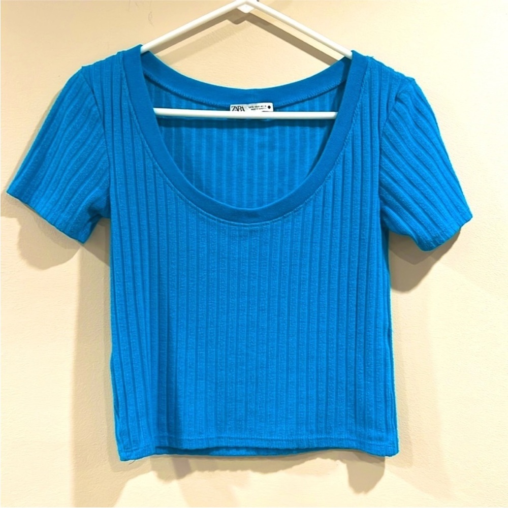 Zara Blue Ribbed Top - Picture 2 of 7